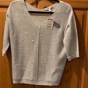 WD-NY sliver sparkly v-neck 3/4 sleeve sweater new